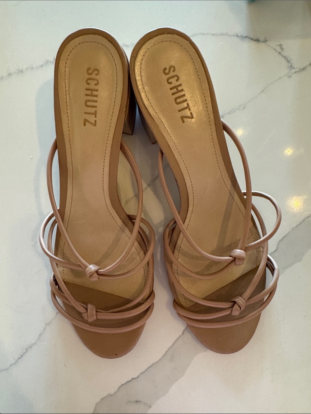 SCHUTZ tan Multi-Strap Block Heel Sandals